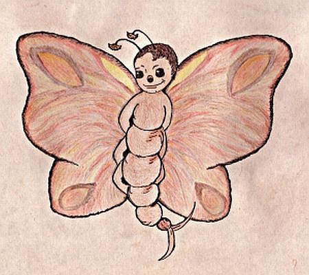 Eine Zeichnung von Hanne H. - die ich mit Sicherheit nicht "Flatterding rot" nennen werde - aber vielleicht: 'Lächelnder kleiner Flieger'
